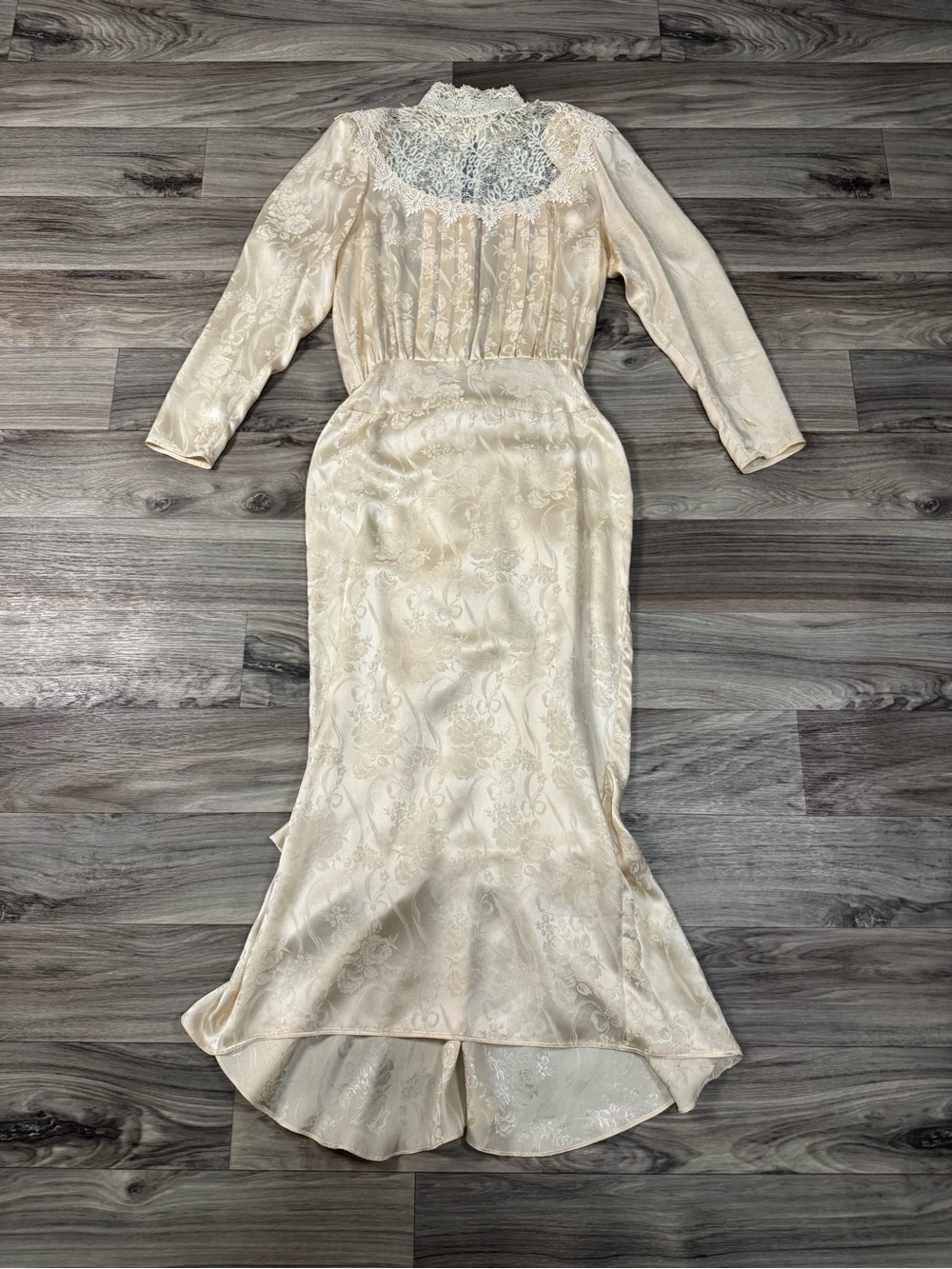 Vintage Jessica McClintock Ivory Lace Satin Maxi Dress Romantic Bridal Size 6